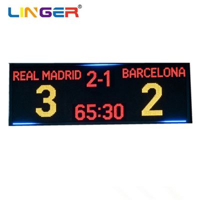 Εξωτερικό μεγάλο ηλεκτρονικό πίνακα αποτελεσμάτων ποδοσφαίρου με όνομα ομάδας