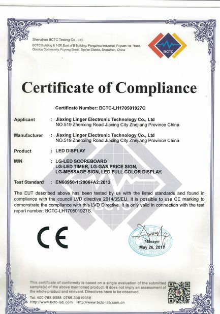 Κίνα Jiaxing Linger Electronic Technology Co., Ltd. Πιστοποιήσεις